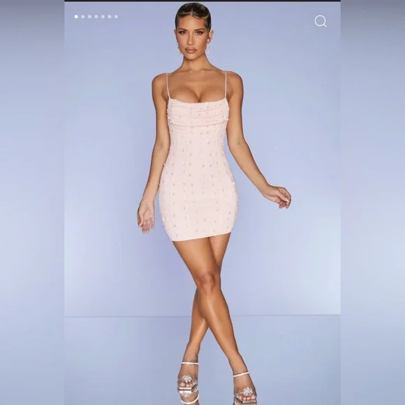knee length dresses for ladies Embellished Cowl Neck Mini Dress in Blush - 6 main image 0